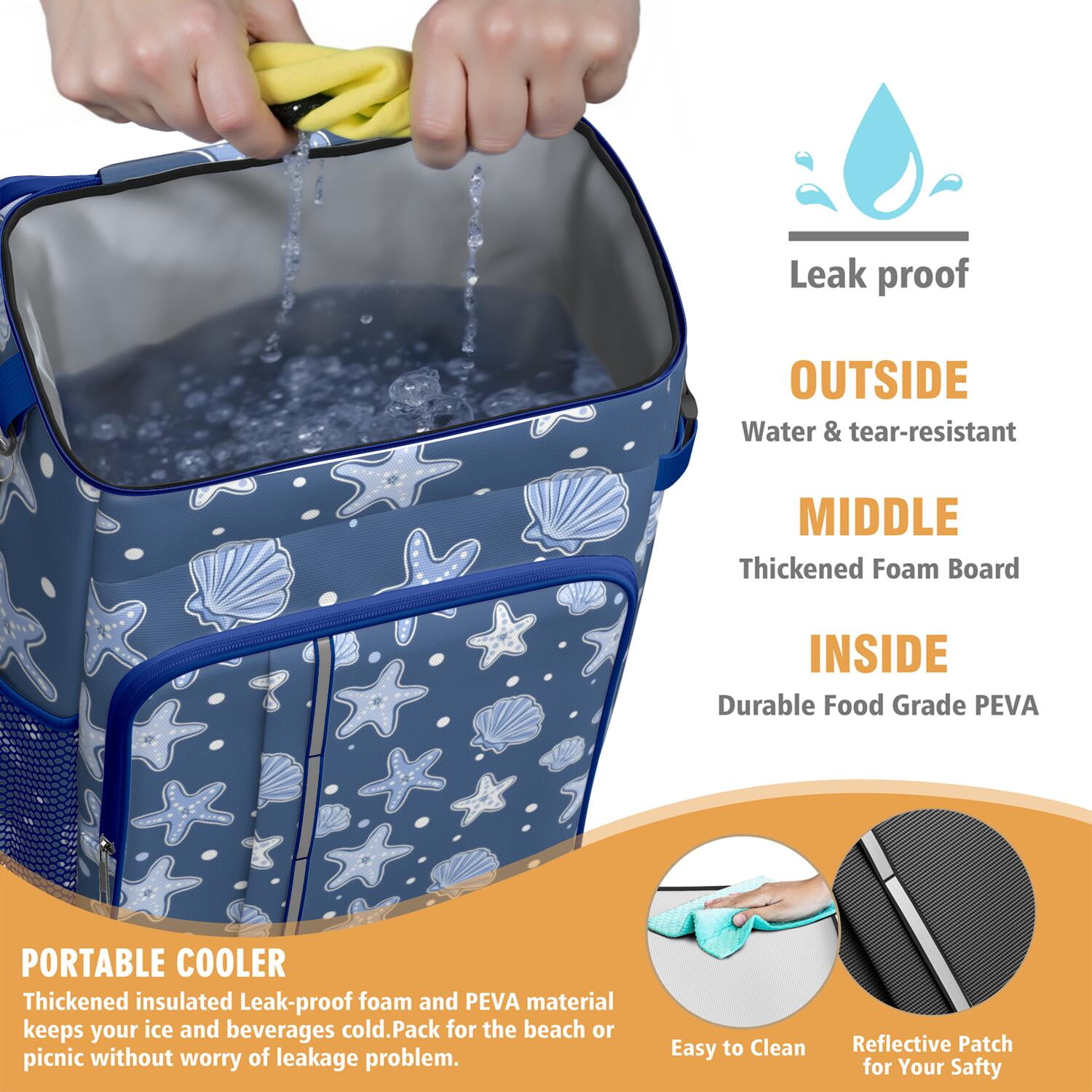 Starfish Cooler Backpack Insulated Waterproof Leak Proof Beach Cooler Bag Lightweight Lunch Picnic Camping Backpack Cooler for Office Workers Outdoor Enthusiasts