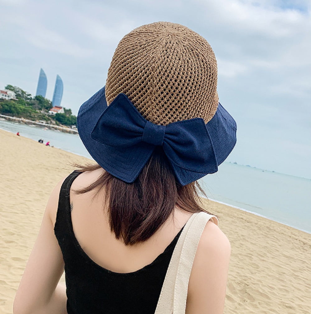 FEDULK Womens Big Wide Brim Sun Hat Stripe Floppy Foldable Roll Up Summer Beach Sun Protection Caps 