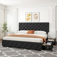 thumbnail image 3 of King Size Platform Bed Frame with 4 Storage Drawers, Adjustable Tufted Headboard, No Box Spring, Black Linen, 3 of 8