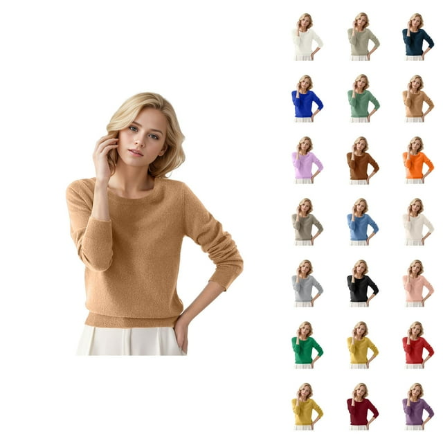 Pulls pour Femmes 2026 Mode Automne Hiver Manches Longues Col Rond Doux Tricoté Uni
