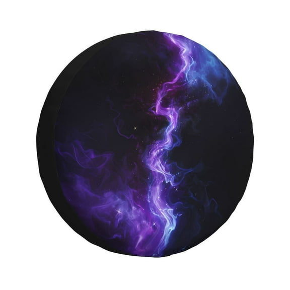 Fuzoiu Purple And Blue Nebula Print Universal Spare Tire Cover with Buckle Strap, Waterproof Wheel Covers for Jeep, Trailer, RV, Truck and All Car-14 inch