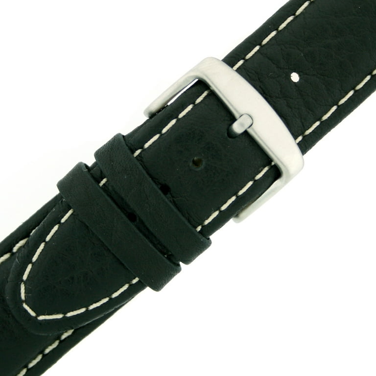 Watch Band Genuine Leather Black White Stitching Padded (18mm