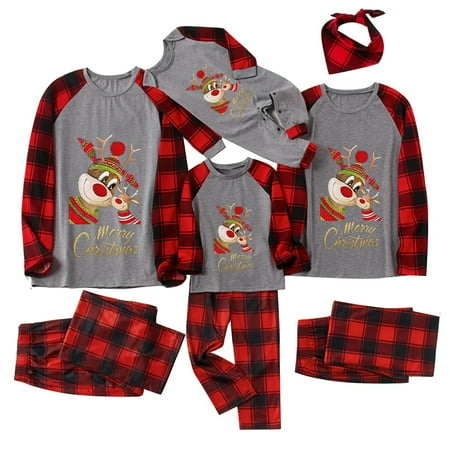 

jsaierl Christmas Pajamas for Family 2 Piece Christmas Plaid Pjs Matching Sets for Couples Adults Kids Funny Holiday Sleepwear Deer Xmas Jammies