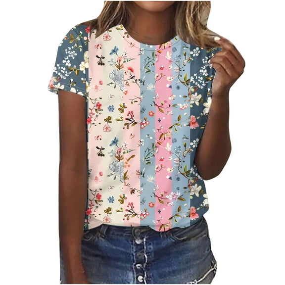 My Orders Cute Summer Tops for Women Floral Plus Size Blouses for Women Business Casual Workout Tank Tops for Women Loose Womens Tops Dressy Casual Tunics Periwinkle Drop Shoulder Longline