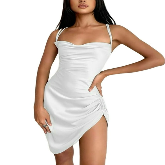 Robe Femme Dos Nu Unie Fille Sans Manches à Laçage au Dos Robe Dames Femme Jupe Plissée Mini Verte m