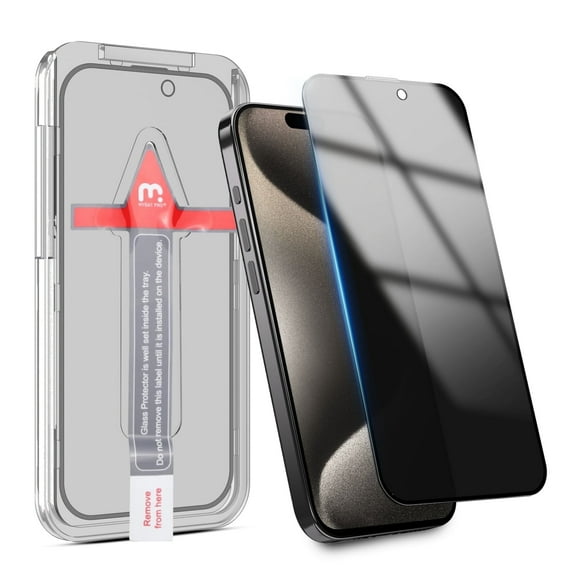 MyBat Pro Privacy Full Coverage Tempered Glass Screen Protector w/ Installation Tray for Apple iPhone 15 Pro (6.1) - Black
