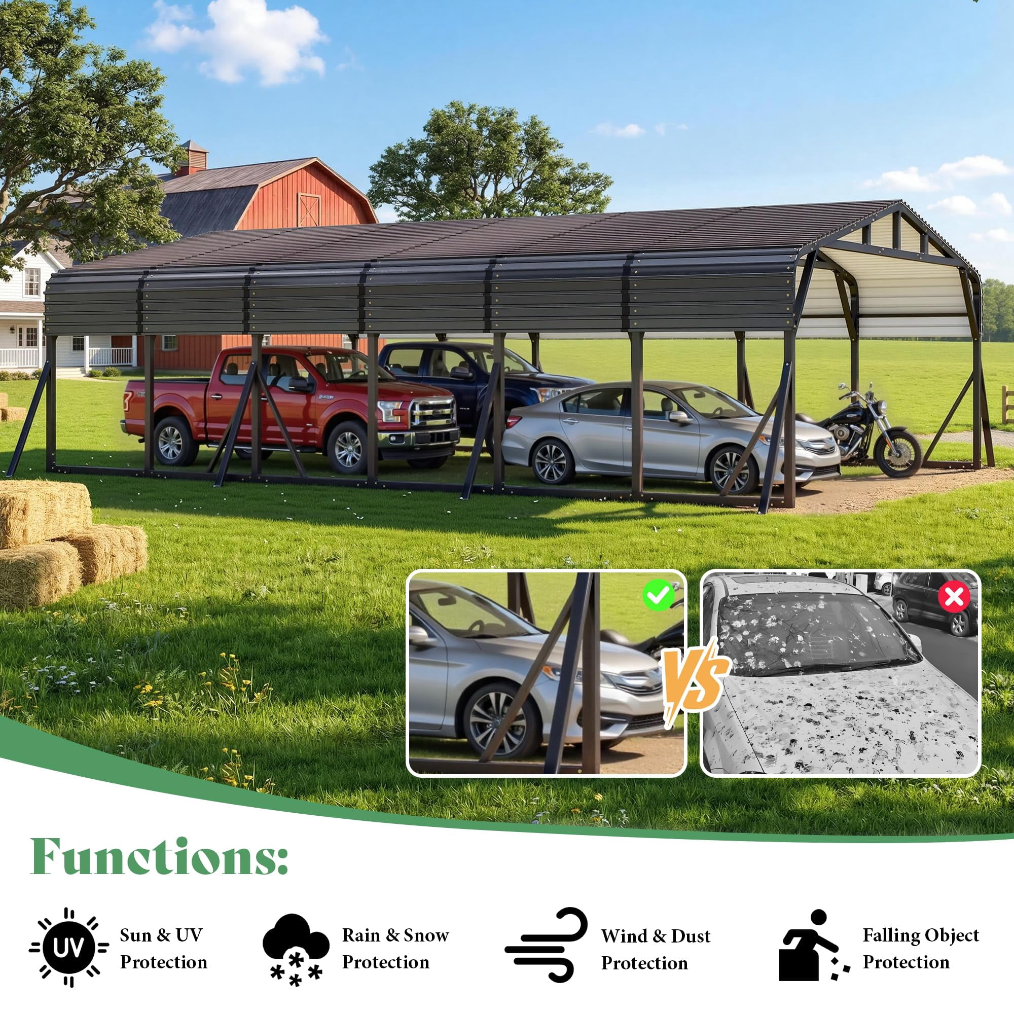 Jocisland 20x30 FT Heavy Duty Metal Carport，All-Weather Steel Car Shelter with Galvanized Roof, Reinforced Frame and Enhanced Base .