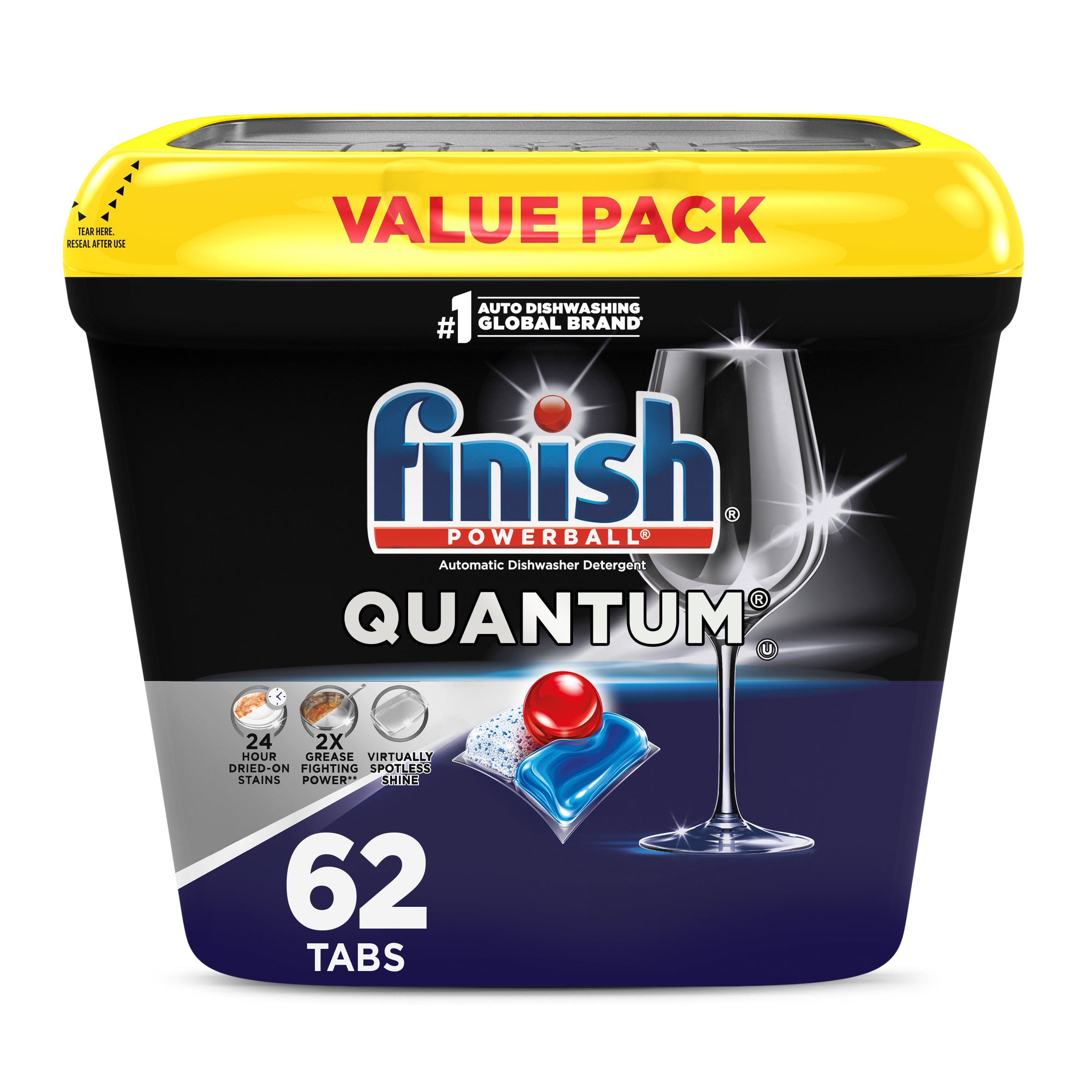 Finish Quantum Dishwasher Pods, No Pre-Rinse Dishwasher Detergent Soap Tabs, 62 Count