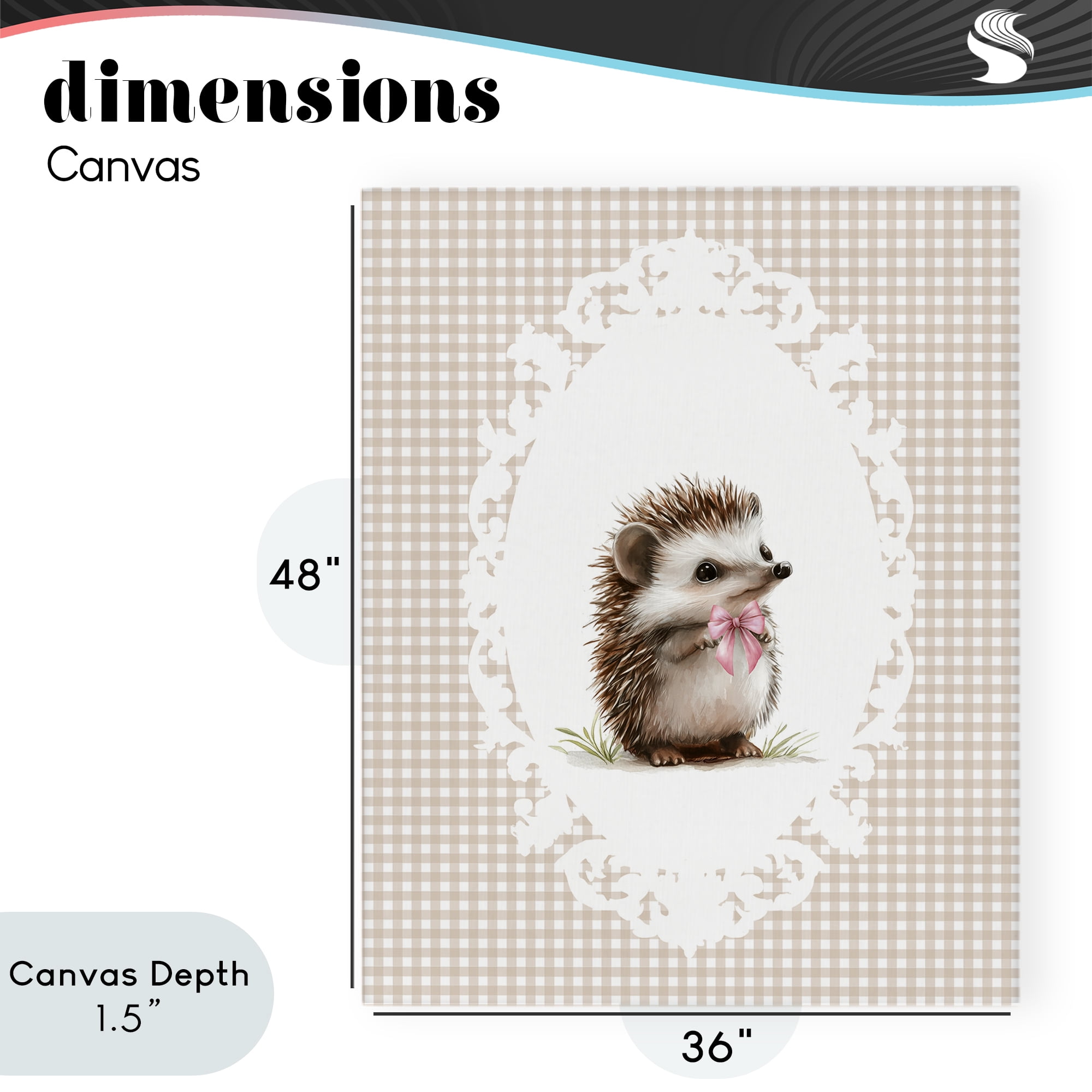 Stupell Industries Vintage Bow Hedgehog on Gingham Canvas Wall Art, design by Christine Simpson Art