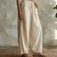 thumbnail image 4 of Oksale Boho Pants for Wmen Baggy Pull On Palazzo Pants with Pockets Casual Drawstring Elastic Waisted Vacation Beach Pants Flowy Ladies Outfits Khaki S, 4 of 7