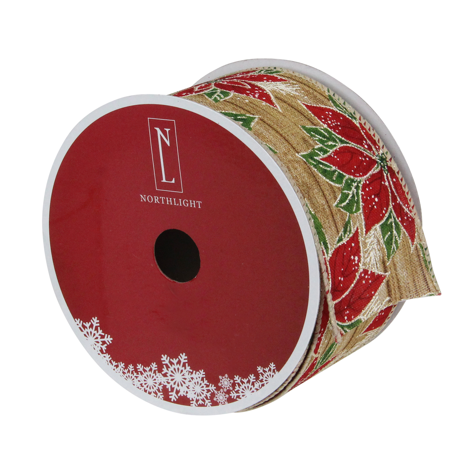 Northlight Red and Green Poinsettia Christmas Wired Craft Ribbon 2.5" x 16 Yards