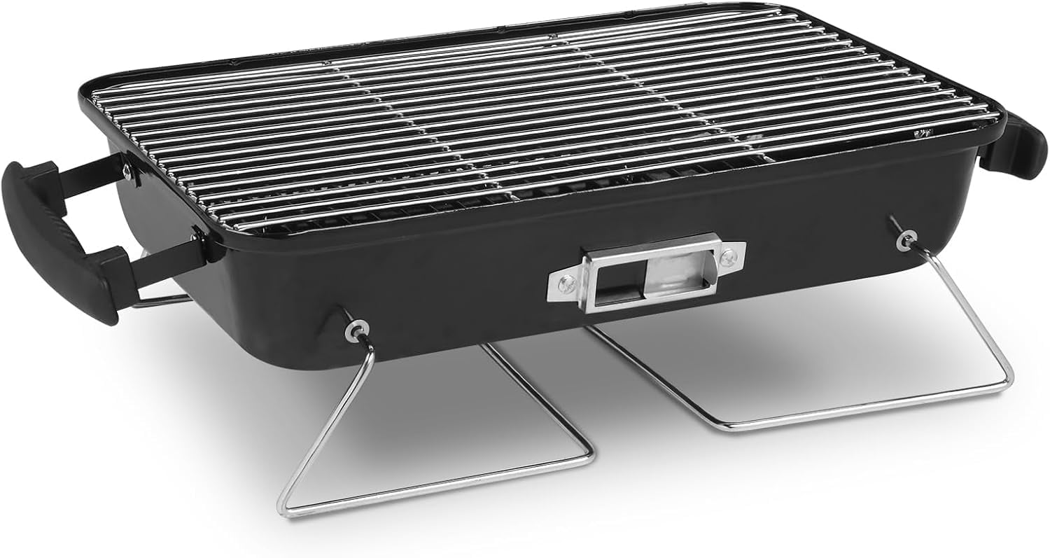 20'' Portable Charcoal Grill with Thermometer & Handle, Metal Compact Tabletop BBQ Grill, Outdoor Cooking Barbecue for Camping Travel Picnic Patio