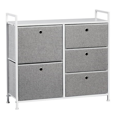 Drawer Fabric Dresser Storage Tower Faux Linen Dresser Tower With
