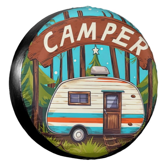 KAKALAD Camper Happy 02 Spare Tire Cover Universal Vehicle Accessories Buckle Car Tools 14”in