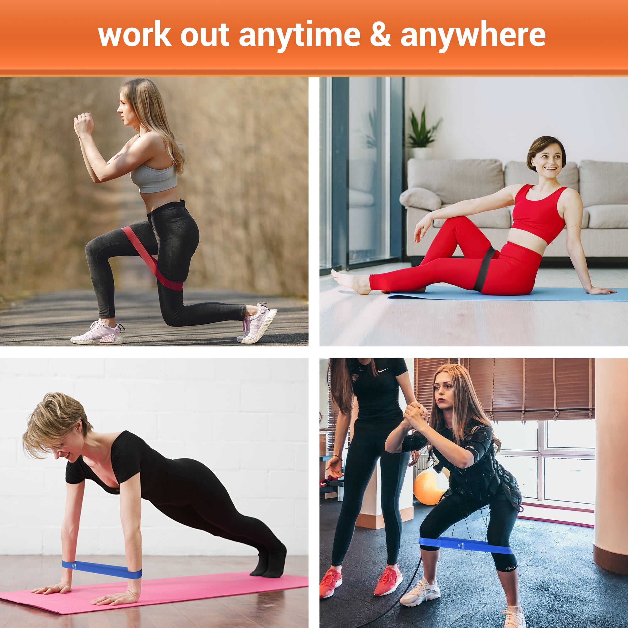 Yescom 5 Pack Resistance Loop Bands Set Workout Fitness Latex Bands Gym Home Yoga 80Lbs