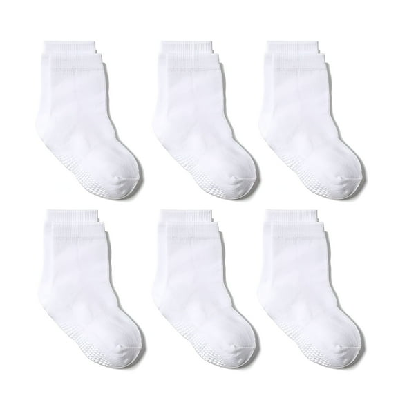 TELOLY 6 Pairs/Lot Fashion Children Socks Grip Crew Socks with Non Slip/Anti Skid Soles for Baby Infants Toddlers Kids Boys Girls 0-7Y White M(1-3 Years Old)