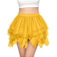 thumbnail image 4 of BiZtdJrK Women's Mesh Mini Skirts Ruffle Tiered Cute Tutu Short Skirt High Waist Lightweight Breathable Tulle Skirts Summer Clothes Yellow XL, 4 of 5