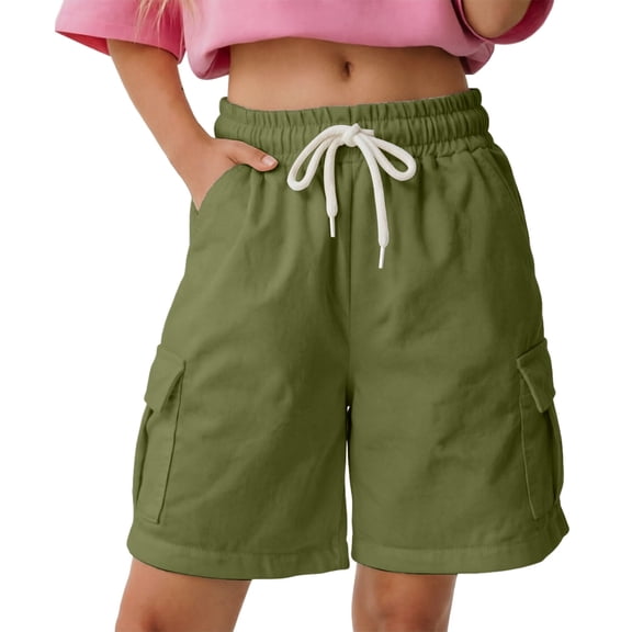 Girl's Wide Leg Shorts Cargo Casual Uniformss Shorts Elastic Summer Bottoms With Pockets 5 16 Years Clothes