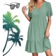 thumbnail image 1 of Ropa de mujer retro con cuello en V, vestido fluido de cintura informal suelto de color sólido para mujer, vestidos retro para mujer, 1 of 5