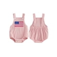 thumbnail image 2 of BemeyourBBs Newborn Baby Boy Girl My First 4th of July Outfit Patriot Independent Day Summer Clothes Romper Overalls USA Flag Embroidery Sleeveless Square Neck Backless Jumpsuit Bodysuit Overalls, 2 of 9