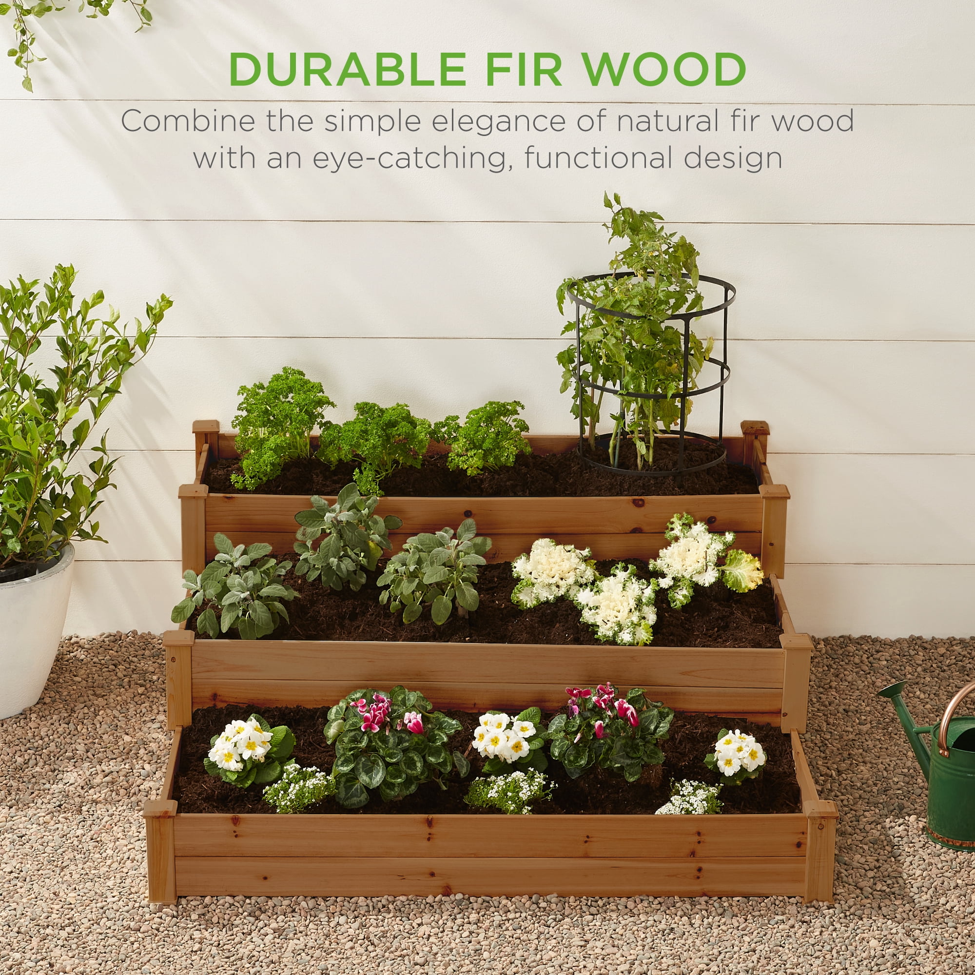 Best Choice Products 3-Tier Fir Wood Raised Garden Bed Planter for Plants, Vegetables, Outdoor Gardening - Acorn Brown