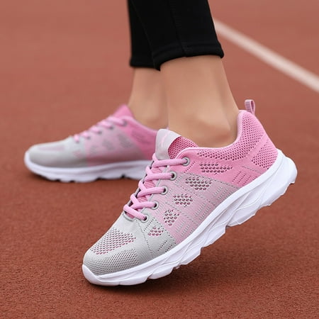 

Christmas Ladies Shoes Color Matching Fashion Mesh Breathable Lace-up Flat Heel Casual Sneakers