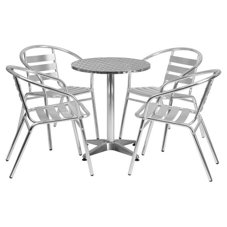 Aluminum Slat Table - Flash Furniture 23.5'' Round Aluminum Indoor-Outdoor Table with 4 Slat Back Chairs