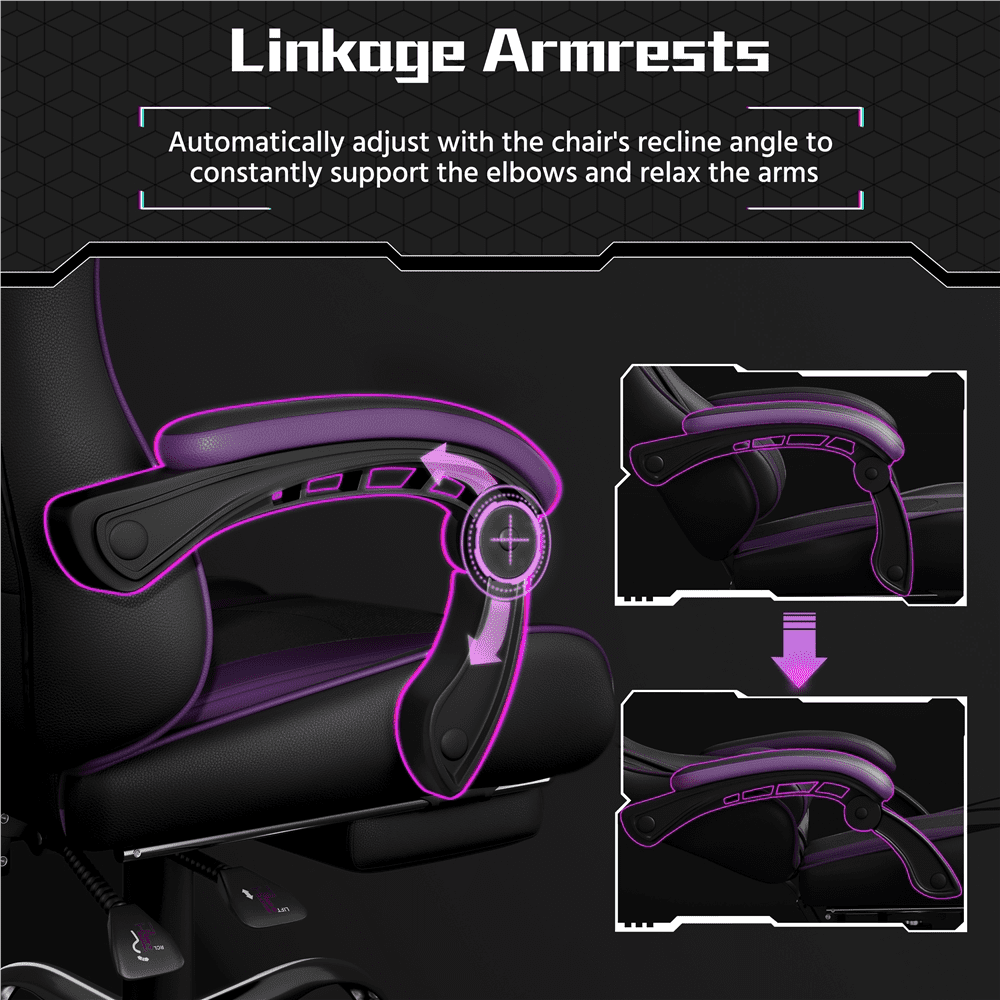 Alden Design High Back Reclining Ergonomic Gaming Chair with Slide Out Footrest, Black/Purple