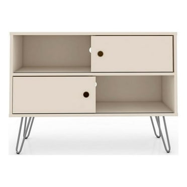 Baxter Mid-Century- Modern 35.43" TV Stand with 4 Shelves in Off White