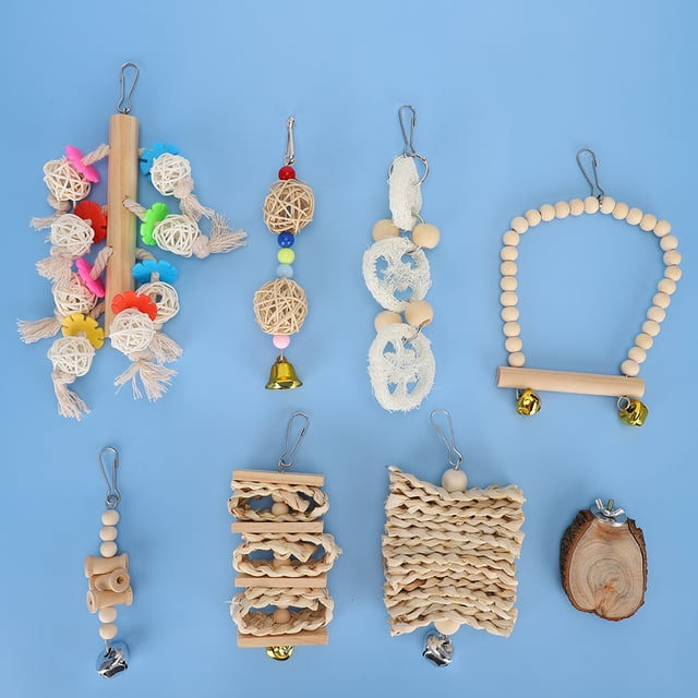 Juguete para masticar pájaros, 8 piezas de madera trenzada de paja, juguete para columpio para loros, juguete para morder pájaros, materiales ecológicos Jadeshay A