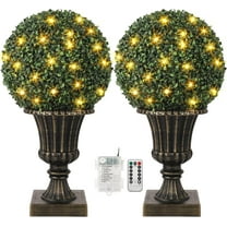 Garvee 16" Pre-Lit Artificial Topiary Ball – Lush Green Boxwood Plant with 8 Lighting Modes, Timer & Remote, Gold Urn Base – Indoor & Outdoor Porch, Garden, Front Door Decor