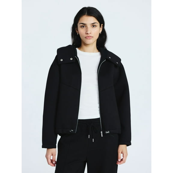 Scoop Women's and Women's Plus Neoprene Fleece Oversized Jacket with Hood, Sizes XS-4X