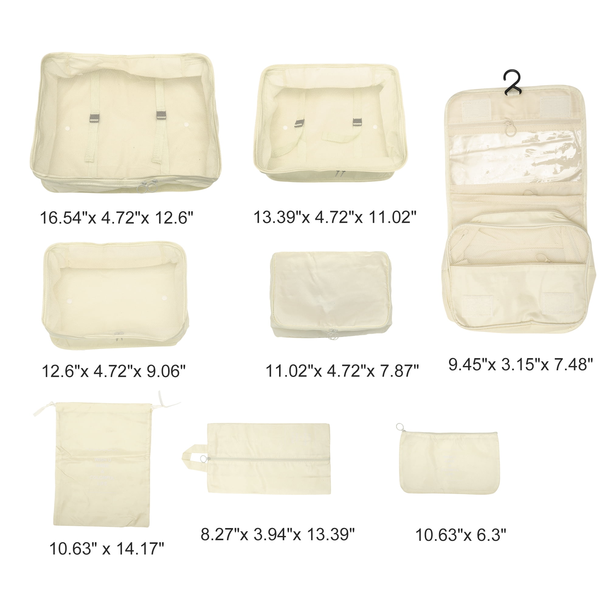 Unique Bargains 8 Pcs Portable Packing Cube Set for Luggage Beige