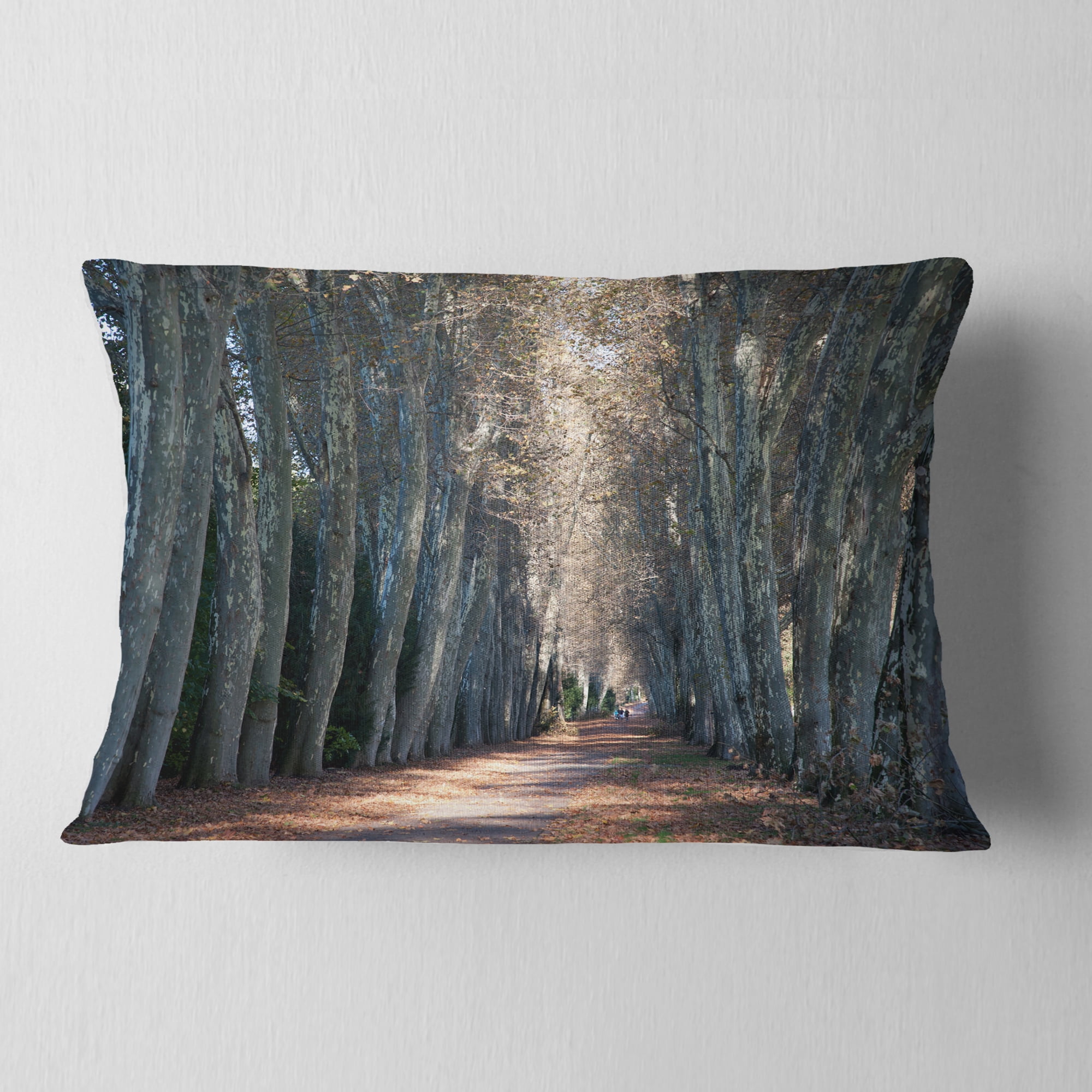 Designart Road in Thick Autumn Woods - Modern Forest Throw Pillow - 12x20