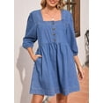thumbnail image 4 of Vestido vaquero Sidefeel Spring con mangas 3/4, corte holgado, azul claro, 4 of 7