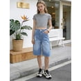 thumbnail image 3 of OYYN Girls Jean Shorts Casual Summer Wide-Leg High Waisted Denim Bermuda Jean Shorts Cute Y2K Streetwear Knee Length Shorts 16Y, 3 of 6