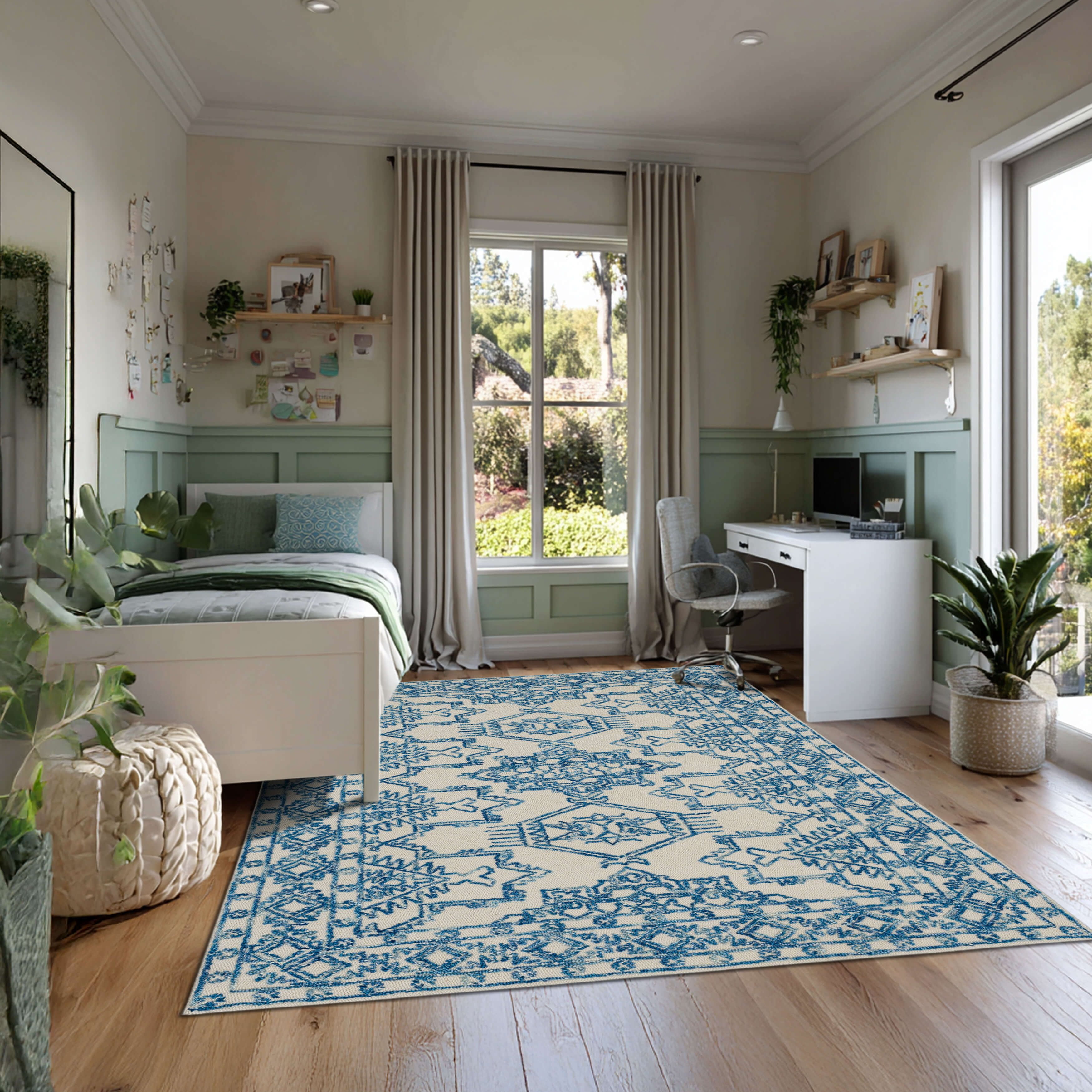 Mohawk Home Kids Collection Geometric Nomad Low Pile Stain/Fade Resistant Non-Skid Area Rug, Blue, 8' x 10