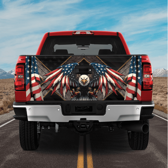 Lotusprinthandmade Eagle US Flag Patriotic Tailgate Wrap 2 Sizes 24"x58"