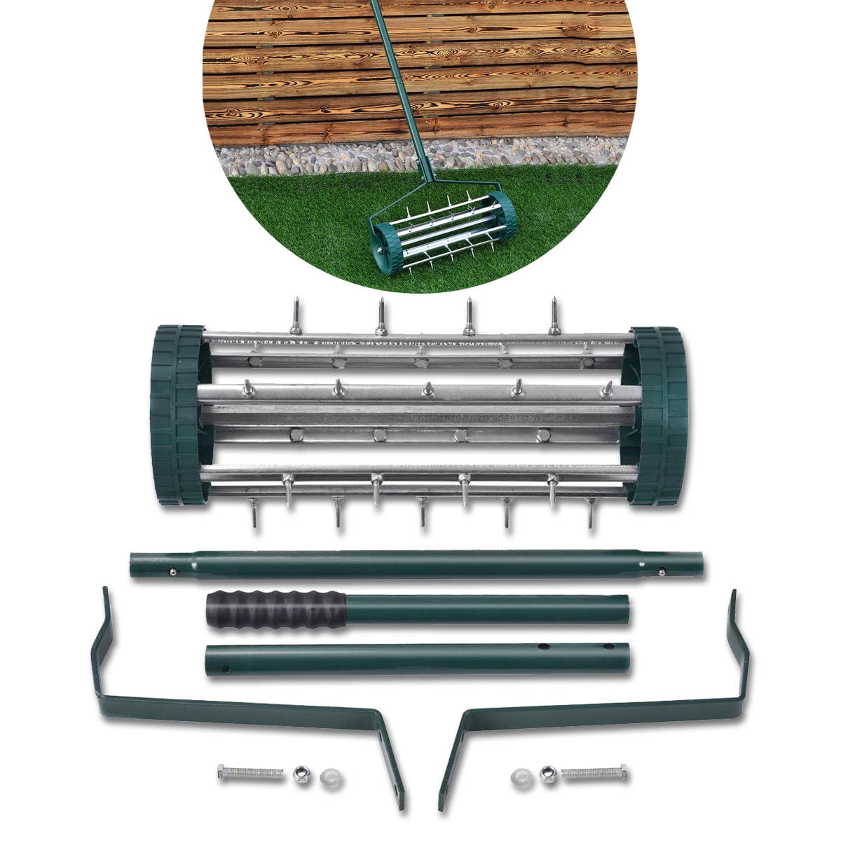 Gymax Rolling Garden Lawn Aerator Roller Home Grass Steel Handle