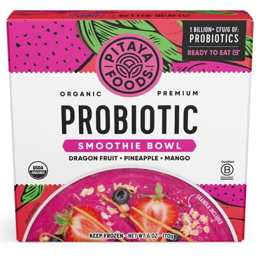 Pitaya Foods Probiotic Ready-to-Eat Frozen Smoothie Bowl, Dragon Fruit, Pineapple, & Mango, Organic, 6 oz.