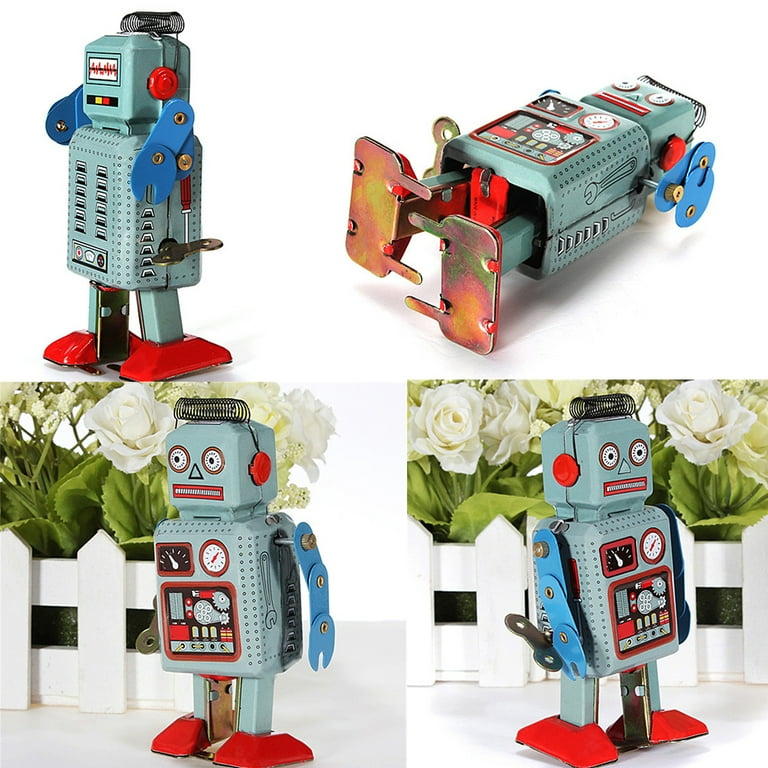 Vintage Mechanical Clockwork Wind Up Toys Walking Radar Robot Tin