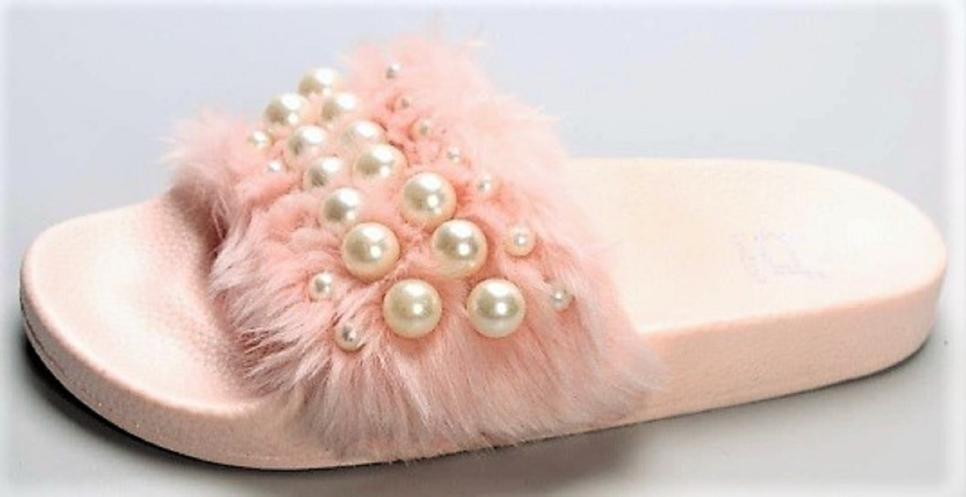 Farah-4 Women Flip Flop Faux Fur Pearl Slide Slip On Flat Sandal Shoe Slipper Pink - Walmart.com