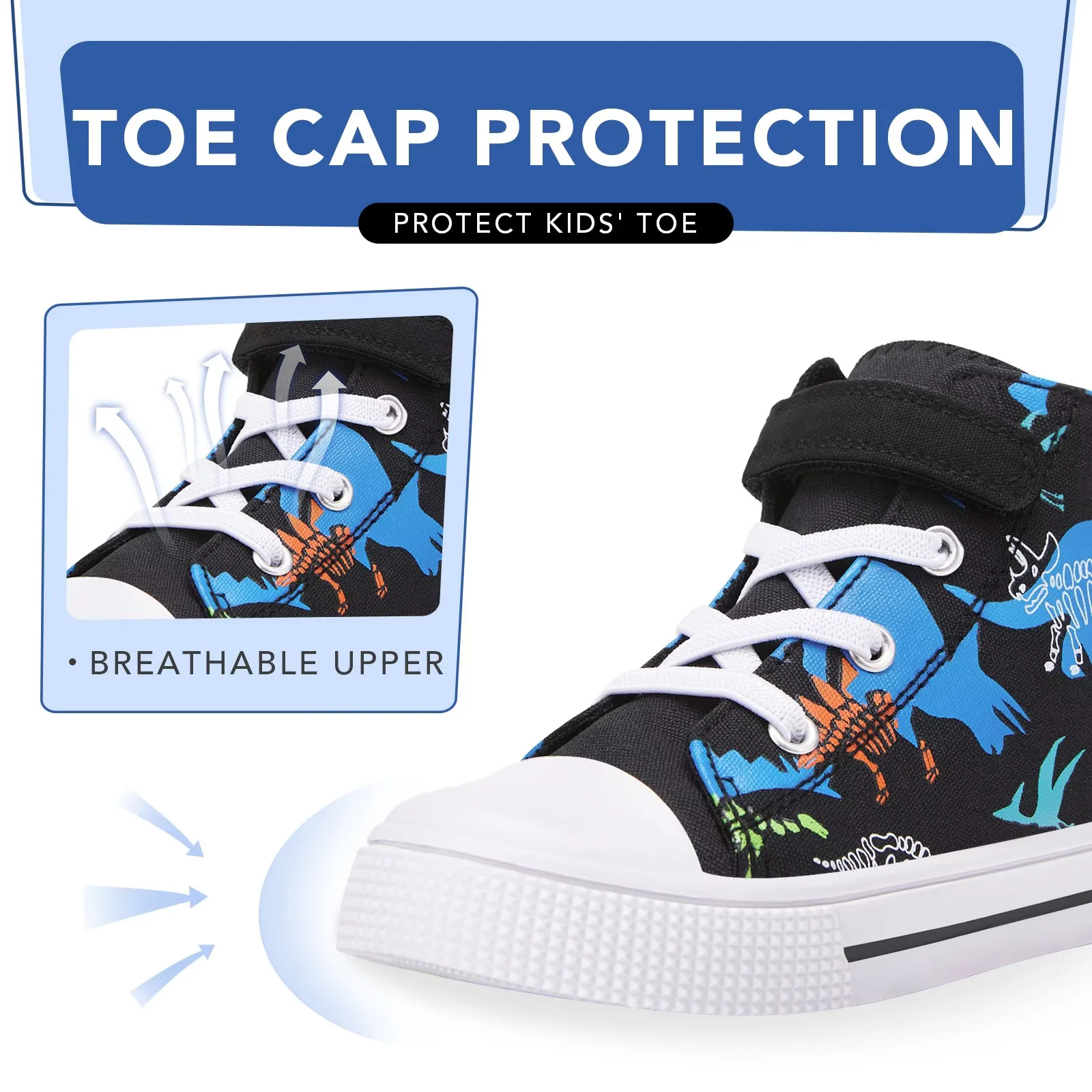 FUNCOO PLUS Kids High Top Sneakers Toddler Boys Canvas Shoes, Dinosaur, Size 9