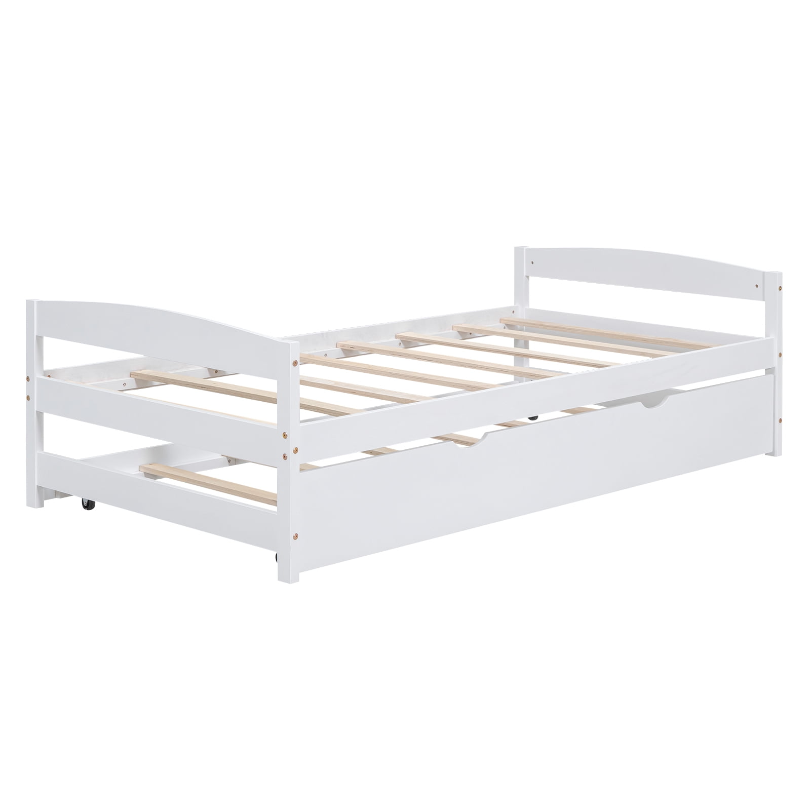 Euroco Twin Size Platform Bed with Trundle, Low Profile Easy Assembly Wood Daybed, White