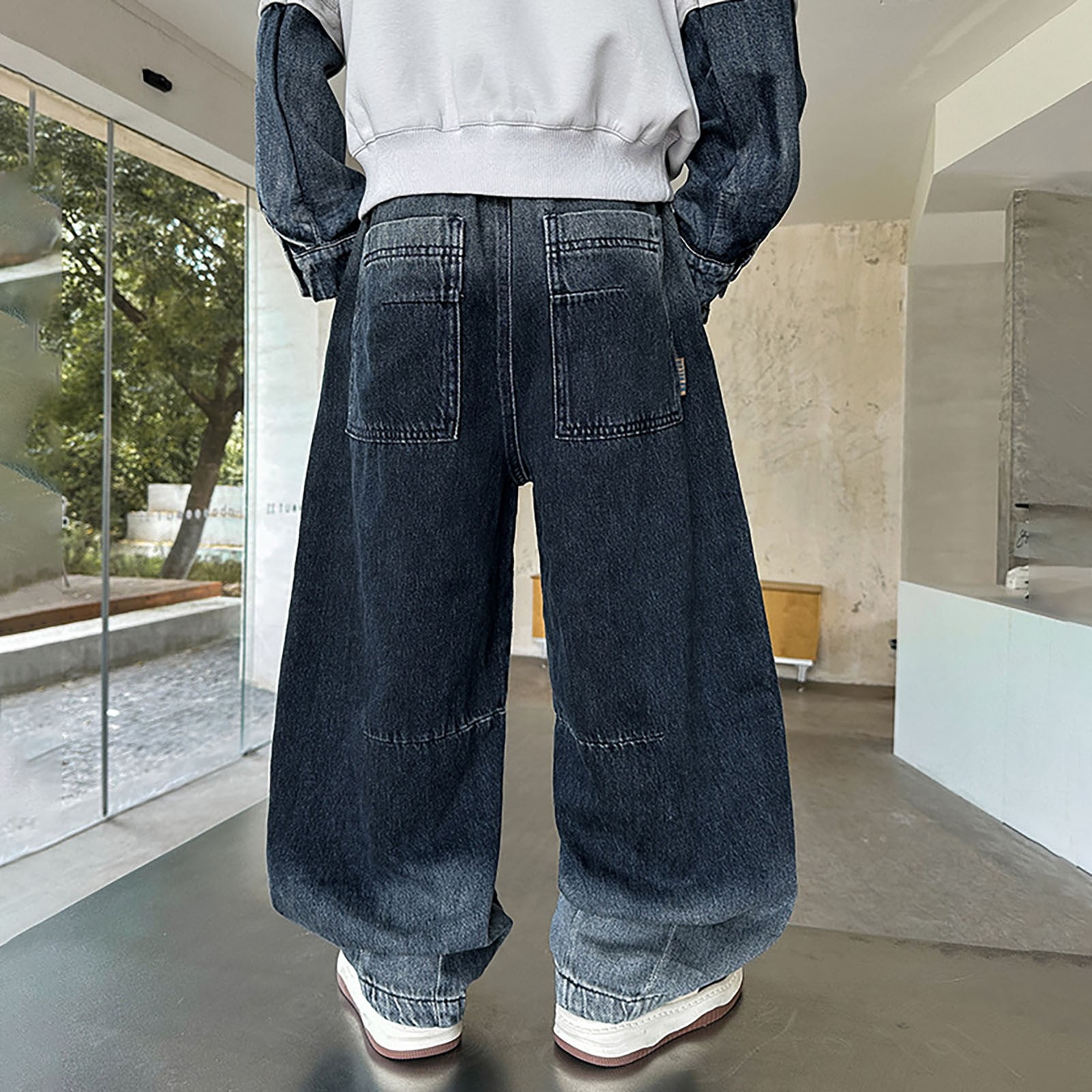 Wdgfv Boys Bootcut Jeans Boys Pants Comfortable Stretch Denim Casual Long Trousers Elastic Waist Suitable for School Outdoor Play for Kids Blue 11-12 Years