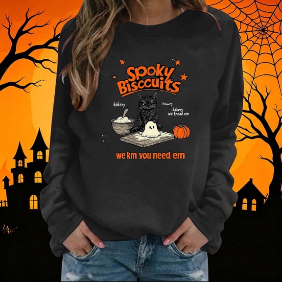 NSLGXD Women's Halloween Sweatshirts Cute Ghost Graphic Pullovers Vintage Fall Crewneck Long Sleeve Sweat Tops Halloween Costumes S-2XL