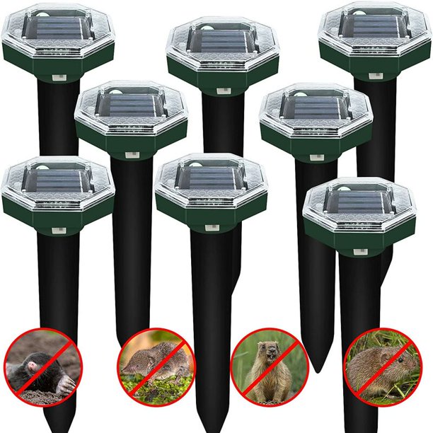 Répulsif de rat, 8x ultrasonique répulsif serpent rat chasse taupe piège, contrôle de la taupe solaire serpent campagnol Ground Mouse autre animal répulsif 8pcs (modèle octogonal vert solaire) esquí esquí Gafas de esquí