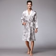 thumbnail image 5 of SWSMCLT Men's Long Sleeve Robe Satin Knee Length Pajamas Pjs Long Summer Luxury Bathrobe Spring Lightweight Cool Grey Medium, 5 of 5
