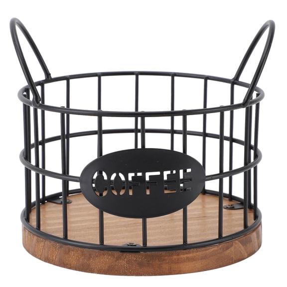 BOKYAN Large Iron Wire Coffee Pod Basket with Wooden Base – Stylish, Rust‑Proof Capsule Holder for Home & Office