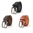 thumbnail image 3 of Men Belts Alloy Buckle Leather Adjustable Waist Band Jeans Trousers Formal Waistband Strap for Festival Wedding Business Brown Red/110cm, 3 of 7